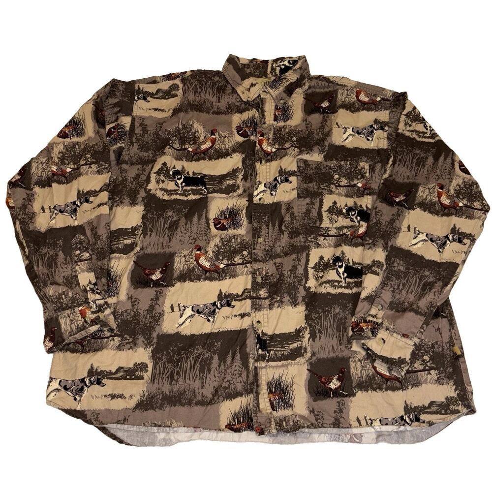 Field Tested By Outdoor Life Pheasant Bird Dog Print Mens 2XL Shirt Long Sleeve